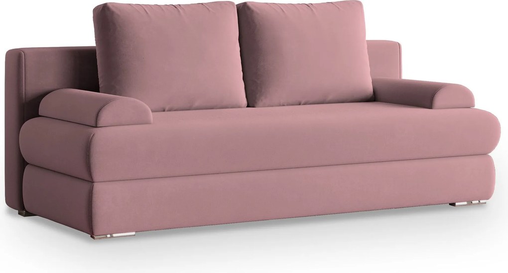 Masseno Sofa ASPERO z funkcją spania i pojemnikiem na pościel, Rozkładana sofa - Pudrowy róż, KRONOS 27