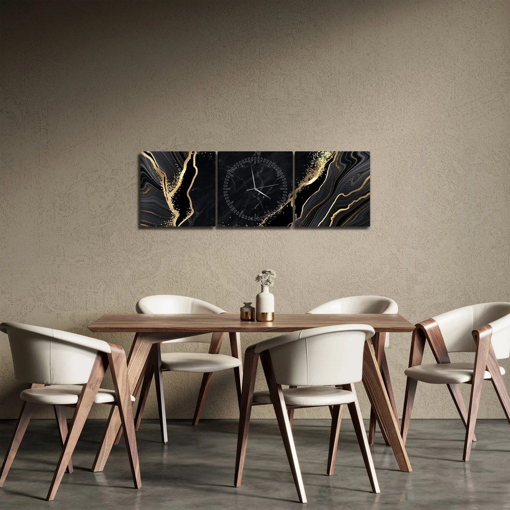 Obraz złotej abstrakcji (z zegarem) (90x30 cm)