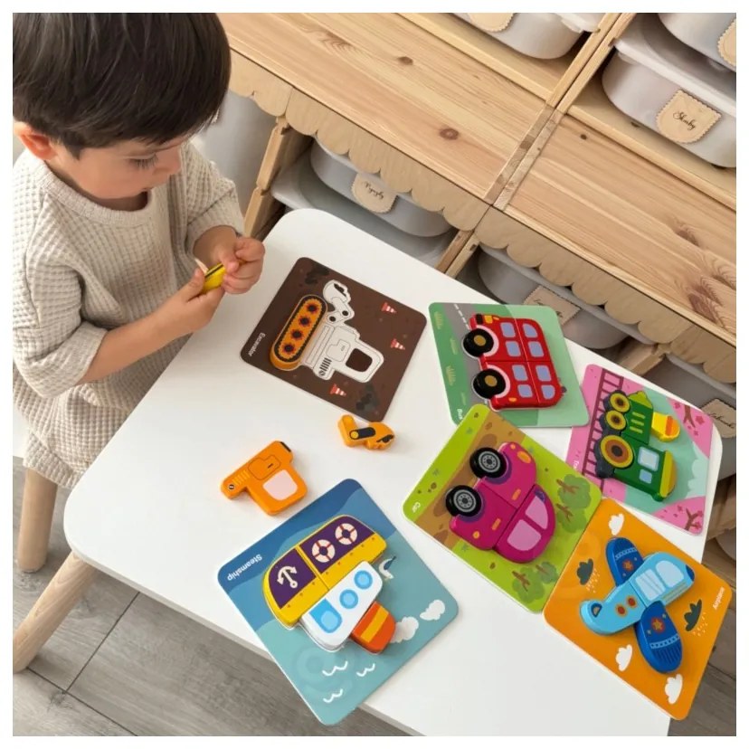 Woopie green układanka drewniana klocki pojazdy montessori fsc