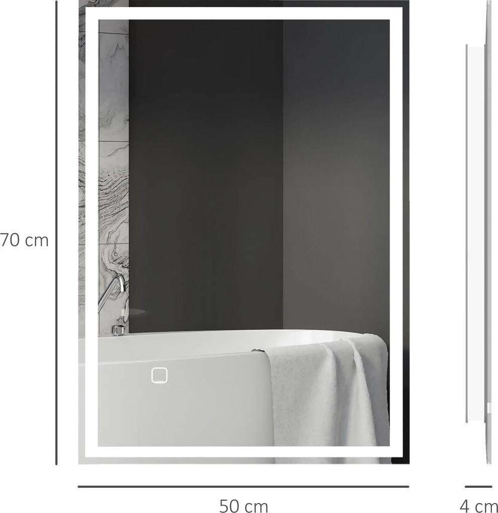 HOMCOM Oświetlenie Łazienkowe LED z Lustrem 80x60cm Bezmgłowe z Przełącznikiem Dotykowym IP44 | Aosom PL