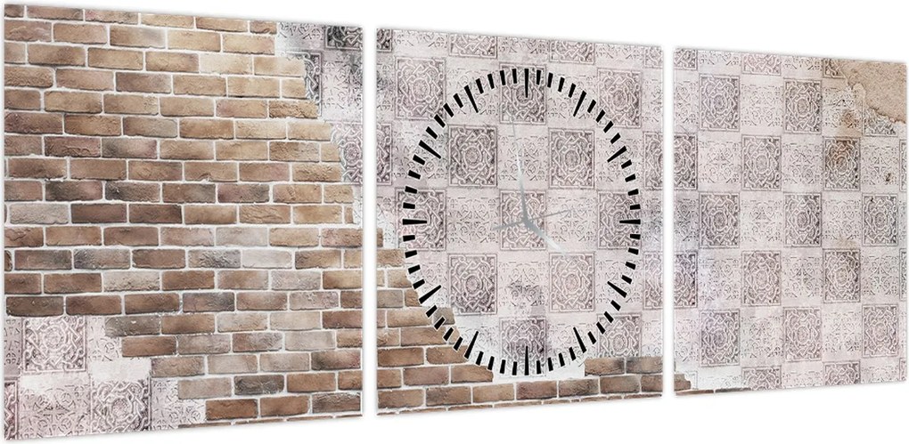 Obraz - Ceglana ściana (z zegarem) (90x30 cm)