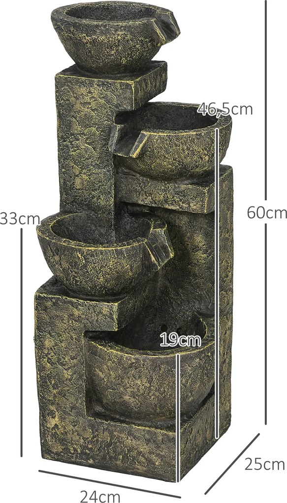 Outsunny Fontanna Ogrodowa Wodna Fontanna, regulacja prędkości, 25 x 24 x 60 cm, Czarny