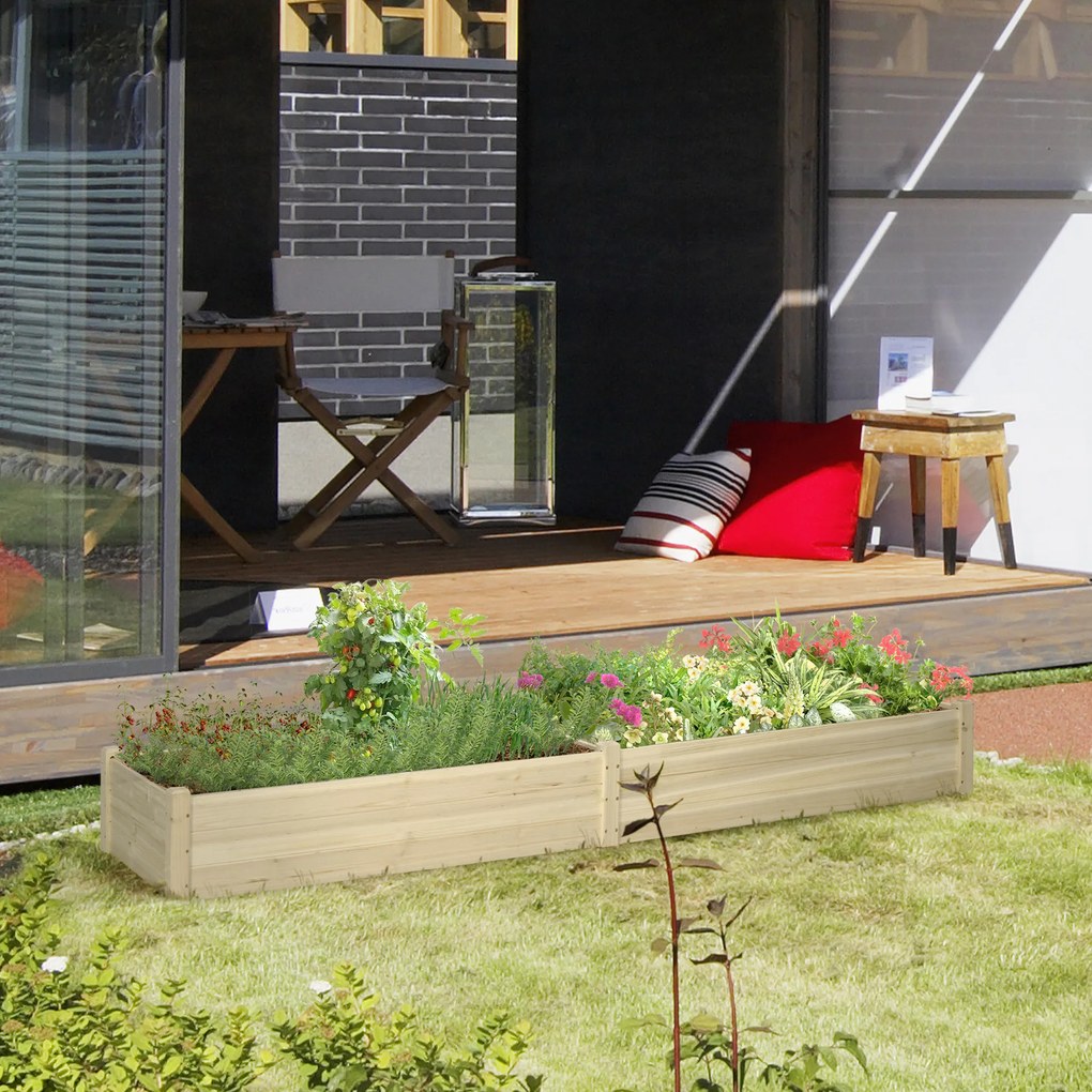 Outsunny Skrzynka na kwiaty z drewna naturalnego Duża sadzarka ogrodowa z 2 miejscami na warzywa 244x615x27cm | Aosom PL