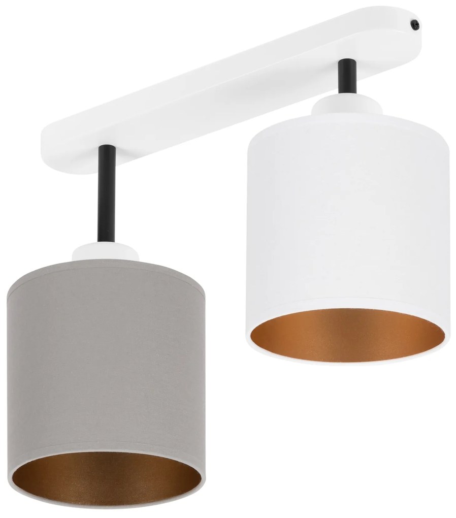 Lampa sufitowa biała dwupunktowy spot z szaro-białymi abażurami C-3306