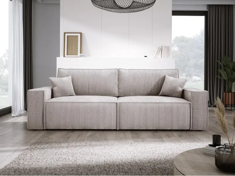 Kanapa KASJO Uniwersalny Sofo-Narożnik z funkcją spania i poduszkami, 2x pojemnik POSO 100 Brudna biel DOMOHOME