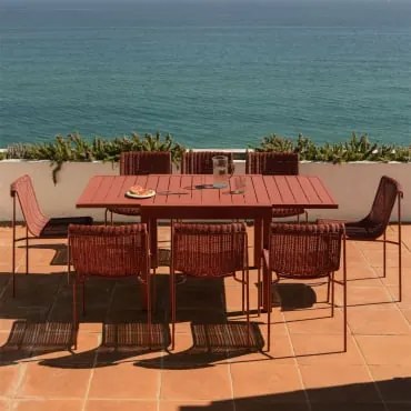 Zestaw Stołu 90-180x90 Cm Rozkładanego Z Aluminium Starmi Oraz 8 Krzeseł Ogrodowych Z Rattanu Syntetycznego I Stali Revia Terracota - Sklum