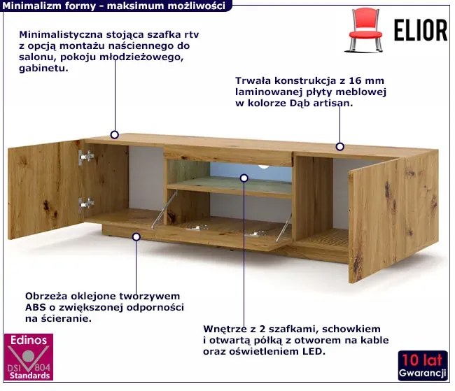 Szafka Rtv Stojąca Lub Wisząca Dąb Artisan Dąb Sonoma