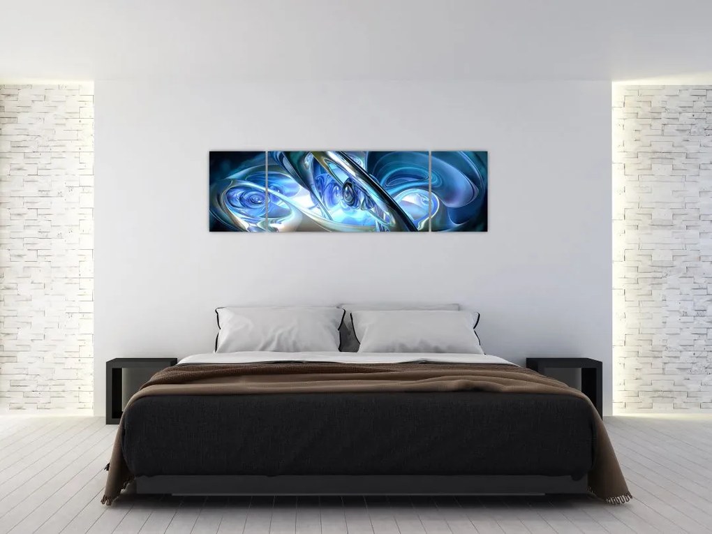 Obraz niebieskich fraktali (170x50 cm)