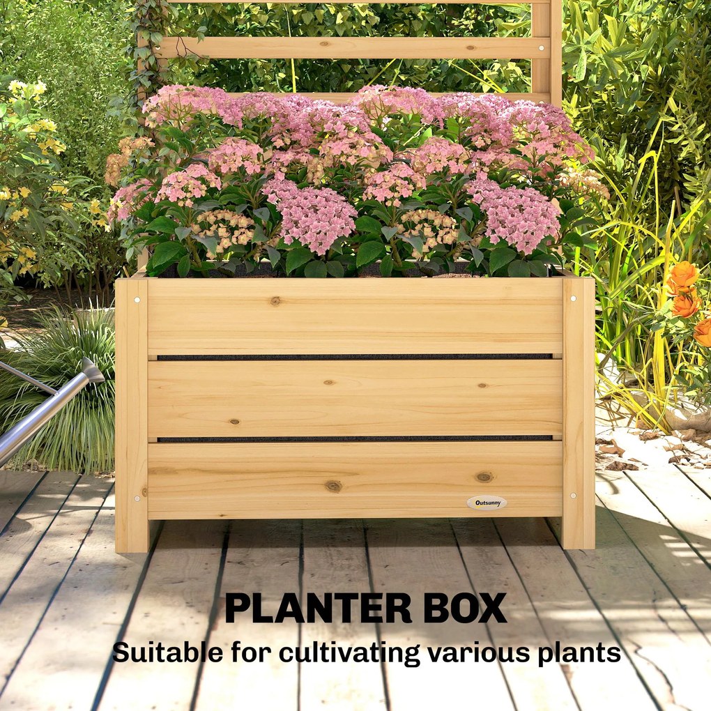 Outsunny Podniesiona donica z kratą drewniana doniczka z otworem drenażowym i włókniną 60 x 39 x 120 cm naturalne drewno | Aosom PL