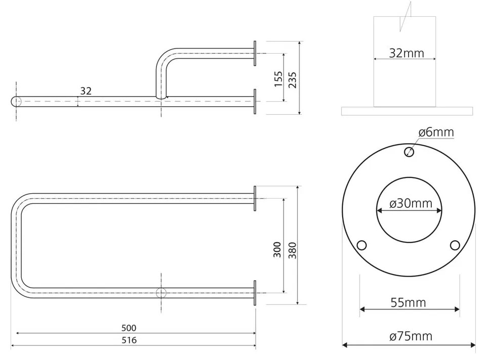 Stalowy uchwyt ścienny do łazienki 52 cm Handicap Right – Sapho