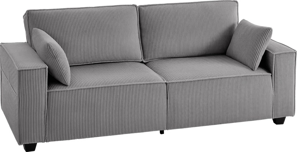 HOMCOM 218 cm 3-osobowa sofa, nowoczesna sofa w stylu sztruksowym z sprężynami kieszeniowymi, szerokimi podłokietnikami i 2 poduszkami, jasnoszara | Aosom PL