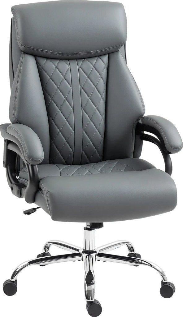 HOMCOM Fotel biurowy, wytrzymały do 150 kg, duży i wysoki, z ekoskóry PU, z miękką sprężynową poduszką, antracytowy | Aosom PL