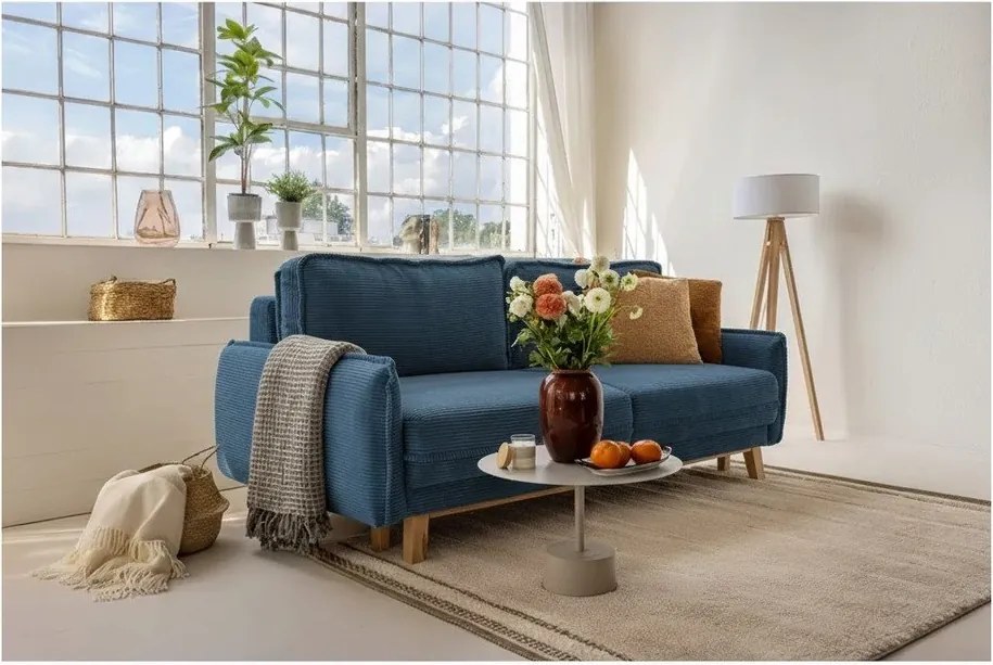 Niebieska sztruksowa rozkładana sofa 218 cm Tori – Bonami Selection