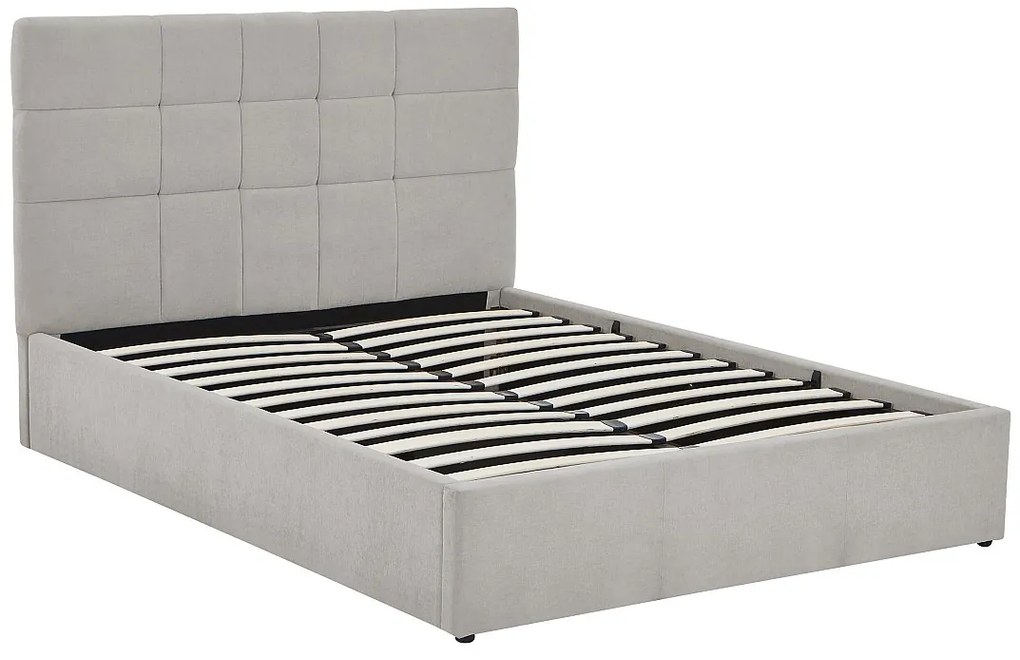 Łóżko ze skrzynią 140 x 190 cm - Tkanina - Szary - HOPEYA Pascala Morabito