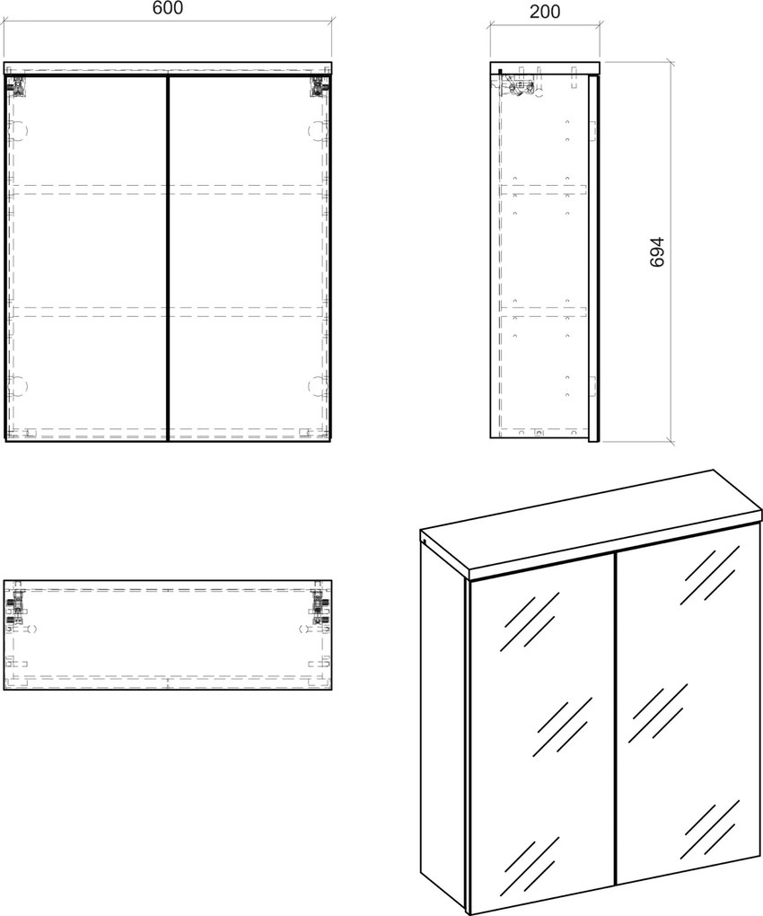 Wisząca szafka łazienkowa z lustrem 60 cm Bali 840, biała