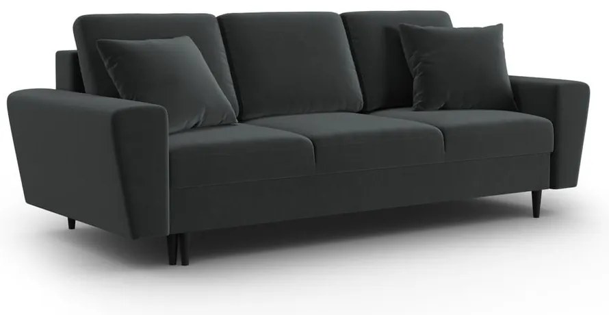 Ciemnoszara aksamitna rozkładana/ze schowkiem sofa 235 cm Kyoto – Cosmopolitan Design