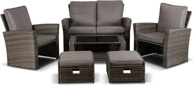 Zestaw Mebli Ogrodowych DELGADO Szary Sofa Fotele Pufy Stolik Technorattan Nowoczesny