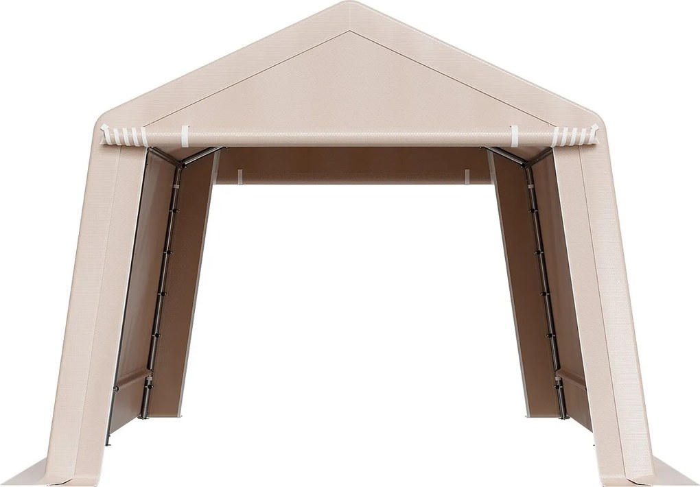 Wiata Ogrodowa SucceBuy, 305 x 458 cm, Namiot do Przechowywania, z Podwójnymi Drzwiami z Zamkiem Błyskawicznym, Garaż Zewnętrzny na Motocykle, Beżowy