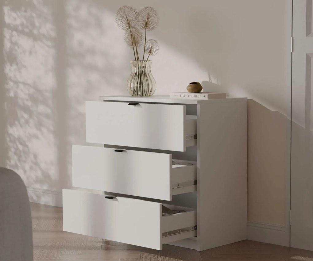 Biała komoda z 3 szufladami do przechowywania K2-H66