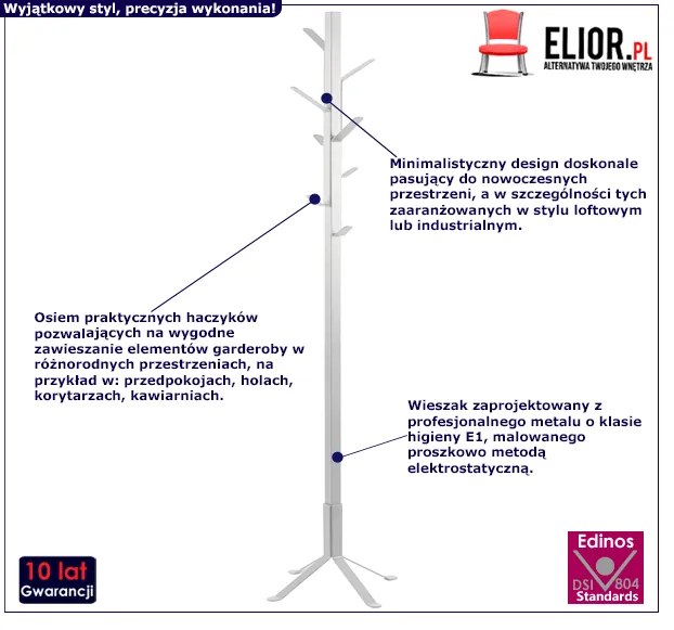 Loftowy biały wieszak stojący do przedpokoju - Maye