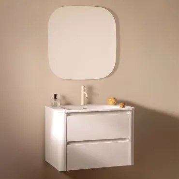 Zestaw Wiszących Mebli Łazienkowych Zintegrowany Z Umywalką Egerton Biała & Kwadratowa Lampa Led I Przeciwmgielna - Sklum