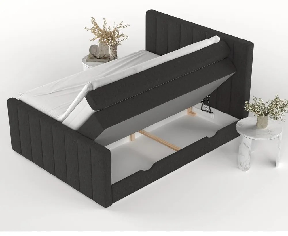 Czarne łóżko boxspring ze schowkiem 200x200 cm Ruby – Maison de Rêve