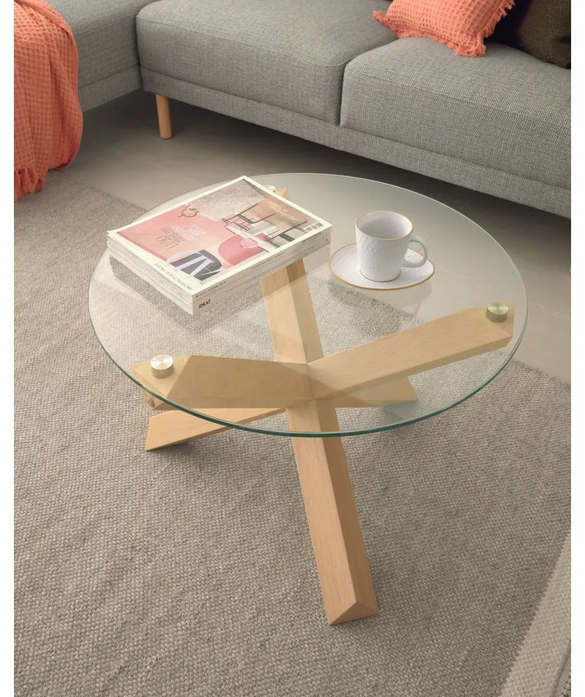 Okrągły stolik ze szklanym blatem w naturalnym kolorze ø 65 cm Lotus – Kave Home