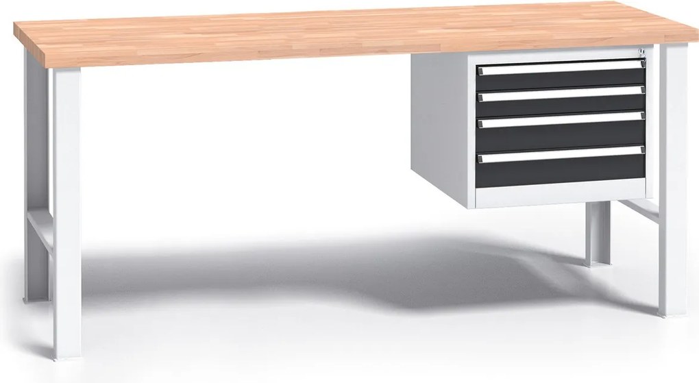Profesjonalny stół warsztatowy G3 z drewnianym blatem roboczym, 1700 mm, 1x 4 szufladowy kontener, grafitowy