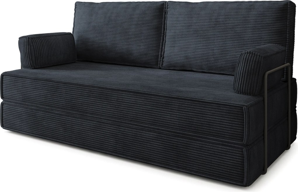 Masseno Sofa piankowa SILAR z funkcją spania, Kanapa z pianki do salonu, Bezmontażowa, Tkanina sztruksowa – Czarny POSO 135