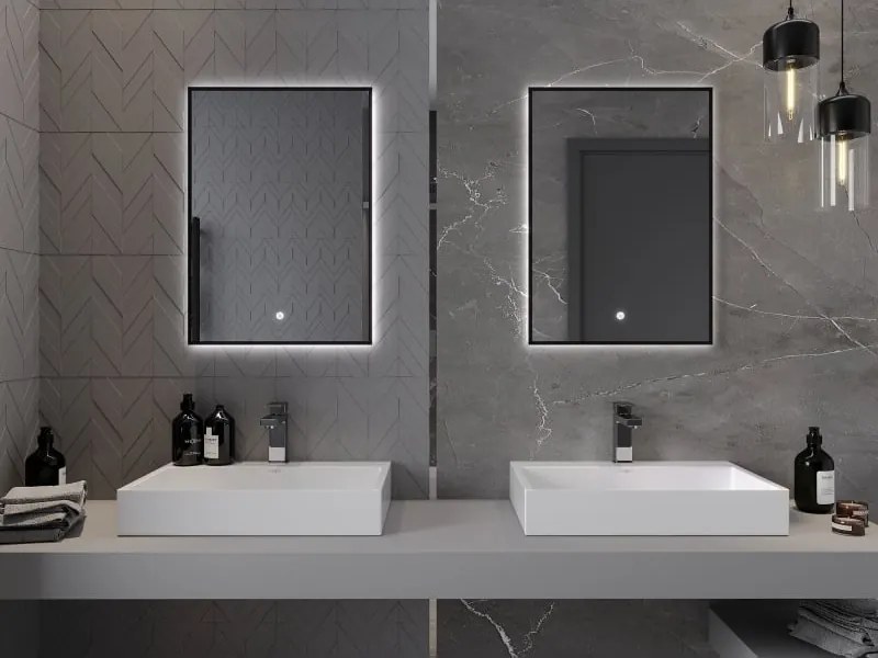 Mexen Erma lustro łazienkowe podświetlane 50 x 70 cm, LED 6000K, antypara, rama czarna - 9814-050-070-611-70