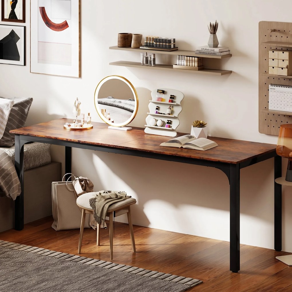 HOMCOM Biurko, stół komputerowy, rustykalny design, dużo miejsca, płyta wiórowa, brązowy | Aosom PL