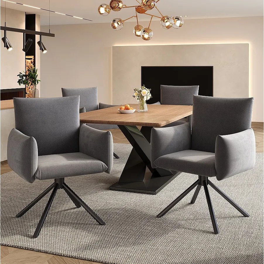 Zestaw 4 krzeseł do jadalni - 60 x 60 x 88 cm - krzesła tapicerowane - obrotowe 360° - aksamitne - szare