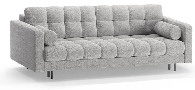 Jasnoszara rozkładana sofa ze schowkiem z materiału bouclé 222 cm Bali – Cosmopolitan Design
