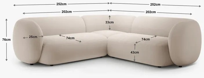 OUTLET Sofa narożna beż welur 252/252/76 Kate od Micadoni