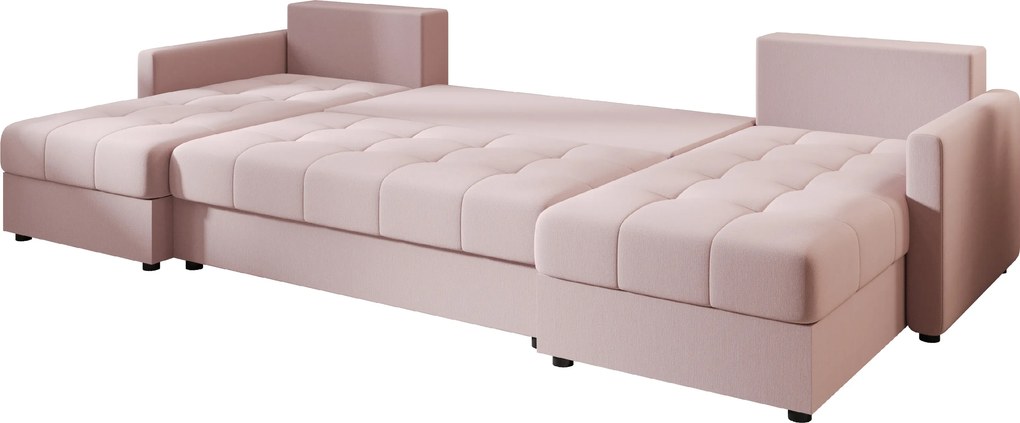 Rozkładana sofa narożna w kształcie U VENORIA 285x146 cm, pudroworóżowa + 2 poduszki GRATIS
