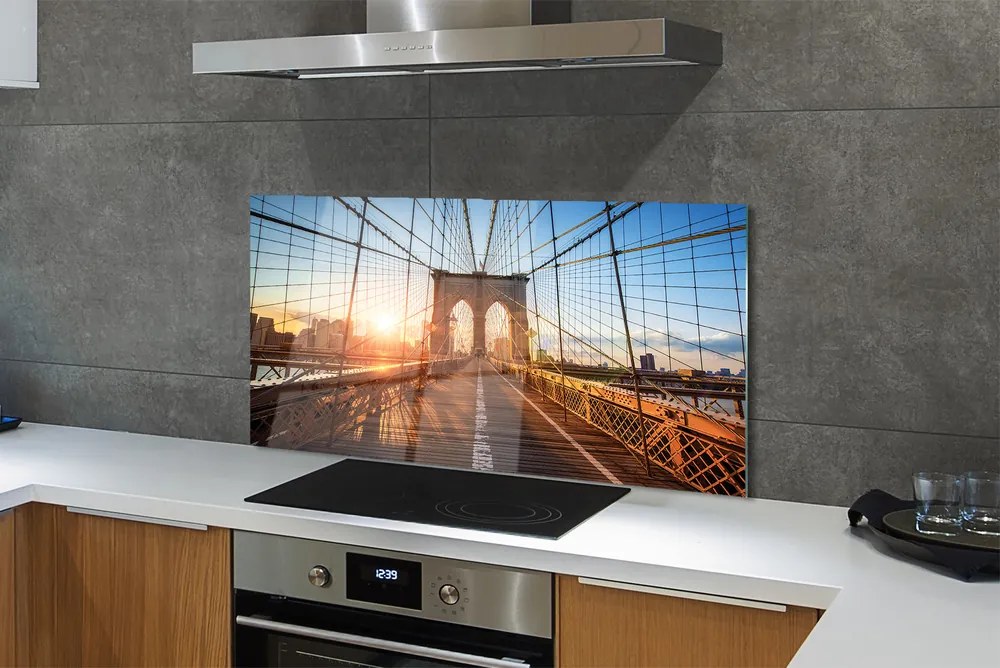 Panel Szklany Świt nad Mostem i Drapaczami Chmur