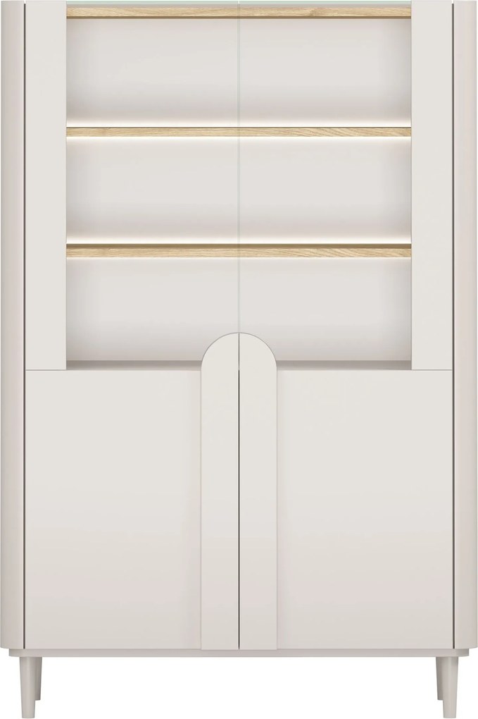 Witryna Amilio 100 cm dwudrzwiowa na nóżkach - kaszmir / dąb olejowany / uchwyty kaszmir