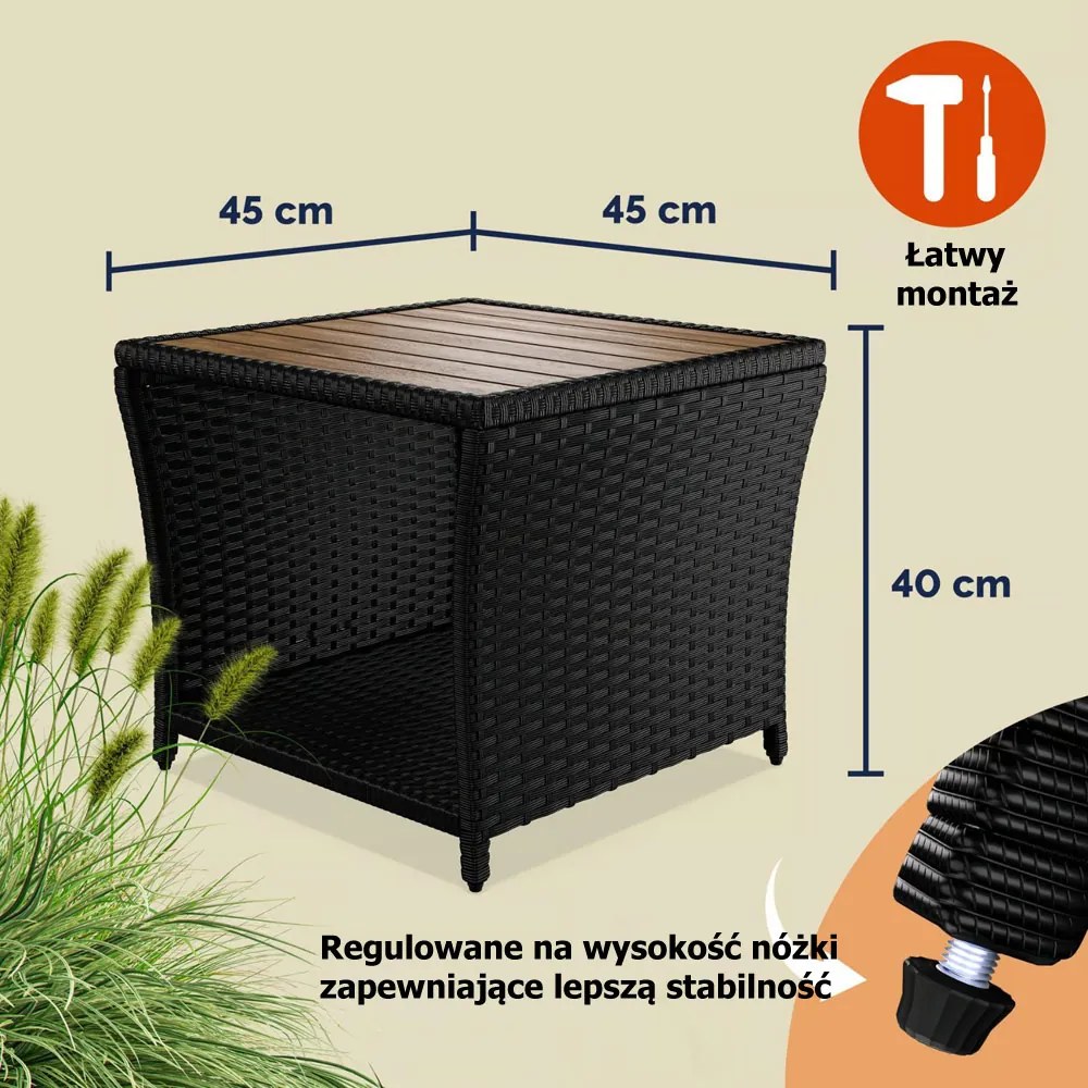 Polirattanowy stolik pomocniczy ROCCO z drewna akacjowego, 40x45x45cm, brązowy/czarny Casaria