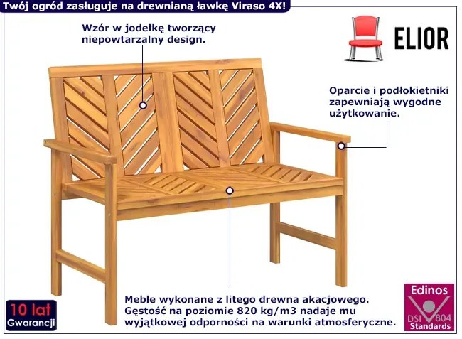 Drewniana ławka ogrodowa z wzorem w jodełkę - Timoteo 4X