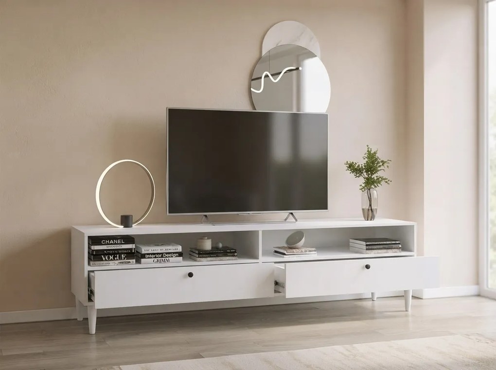 Szafka RTV z półką i szafkami DULLUM 200x58cm, biały
