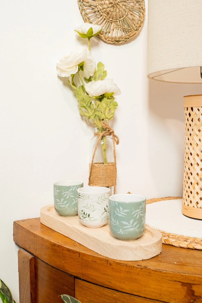 Ceramiczne kubki z bambusowymi podkładkami, 4 szt., 130 ml