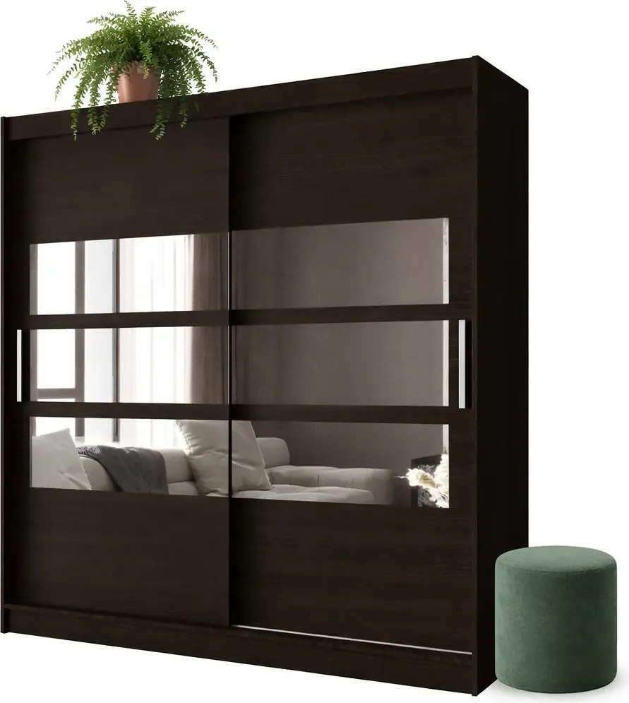 Brązowa nowoczesna szafa przesuwna z lustrem R0-L04