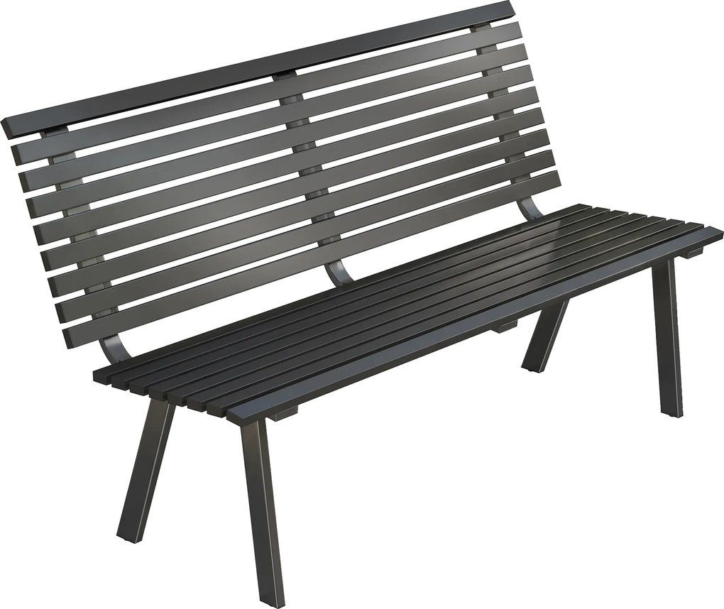 Outsunny Ławka ogrodowa 3-osobowa, odporna na warunki atmosferyczne, metalowa, z szerokim siedziskiem, lamelowy design, nośność 240 kg, 154 x 68 x 88 cm | Aosom PL