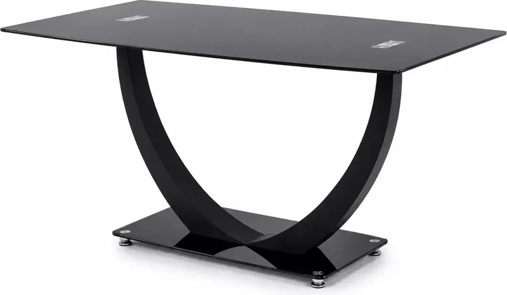 Prostokątny stół Magnus 140x80 cm z blatem ze szkła w kolorze czarnym na czarnej metalowej podstawie do jadalni