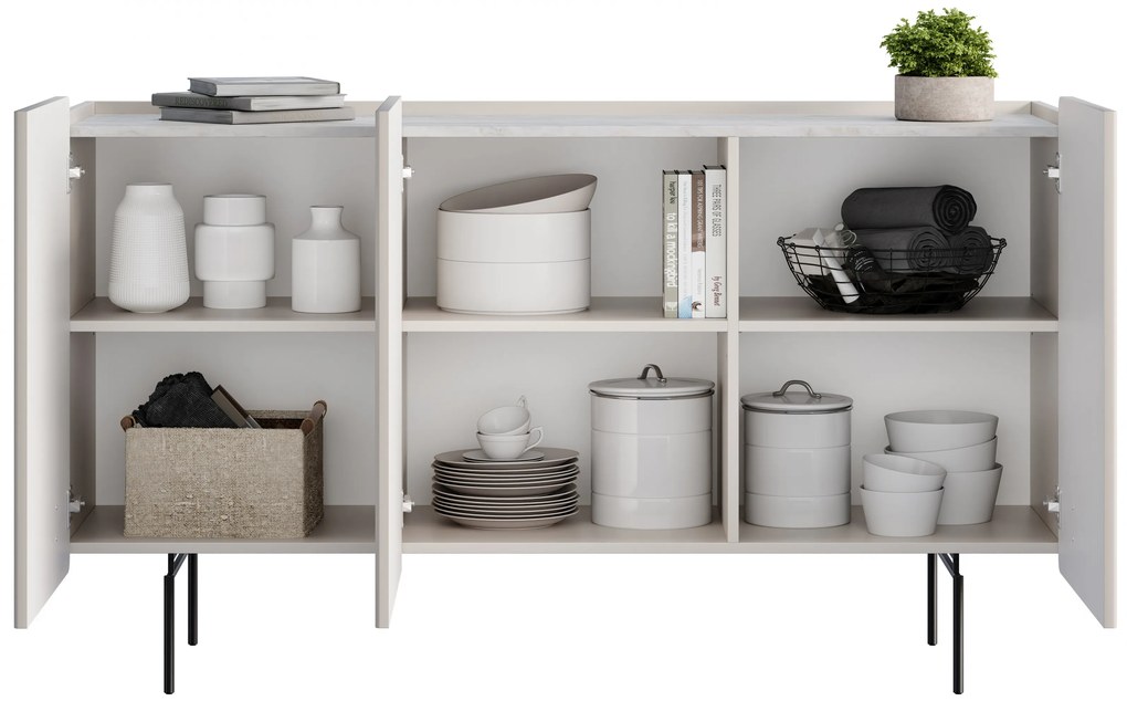 Komoda Malmi 150 cm - kaszmir / crema bianca / czarne nóżki