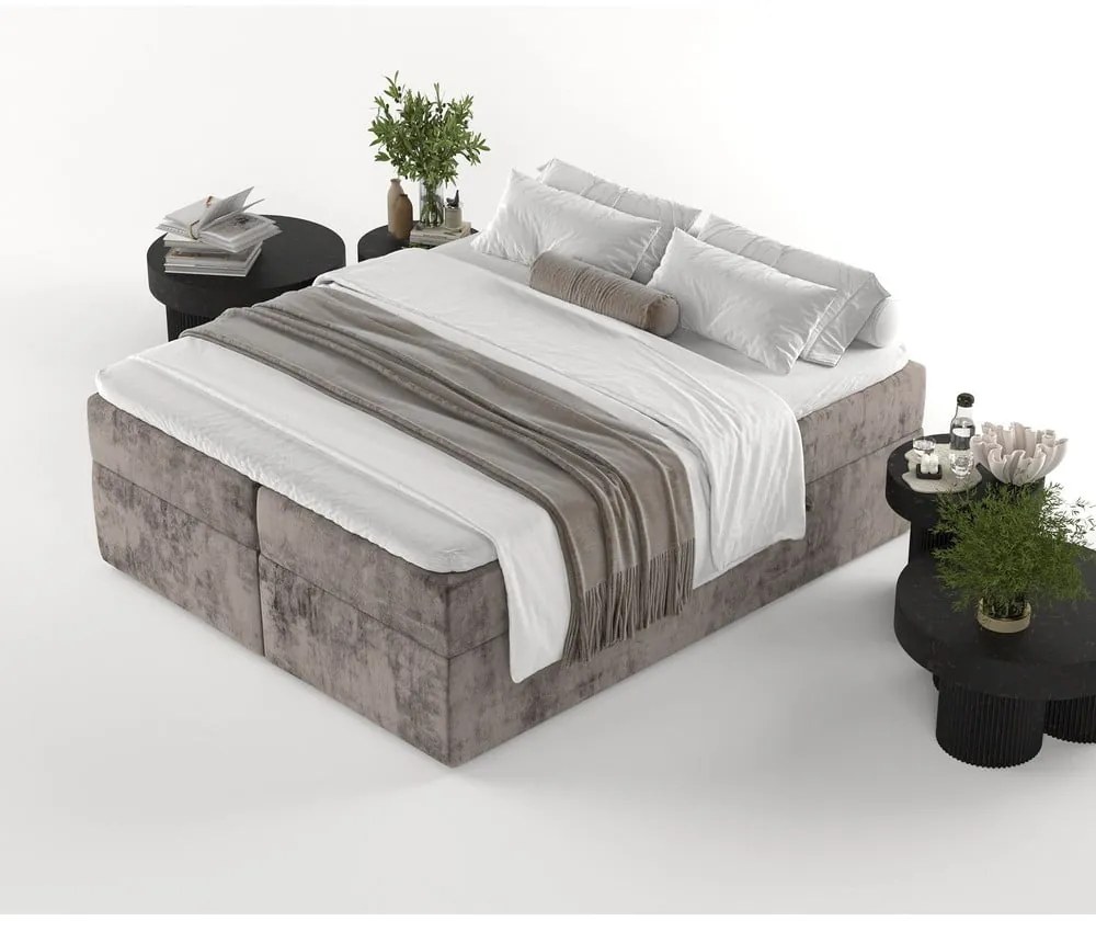 Brązowe łóżko boxspring ze schowkiem 140x200 cm Yoko – Maison de Rêve