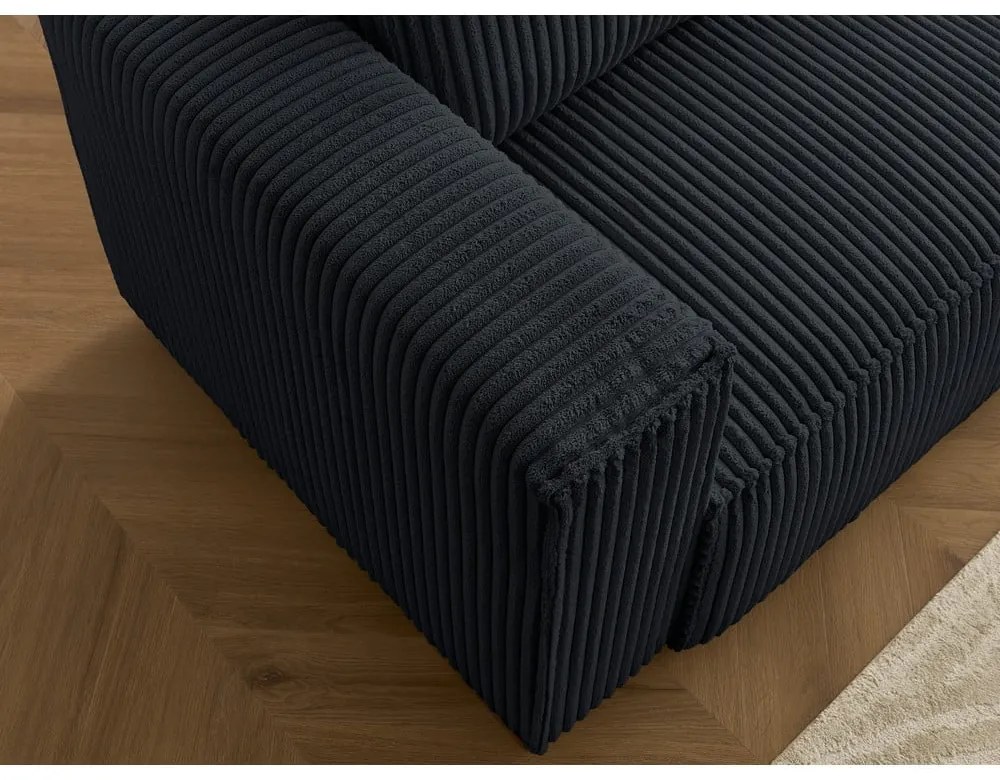 Czarna sztruksowa rozkładana/ze schowkiem sofa 244 cm Chelsea – Bobochic Paris