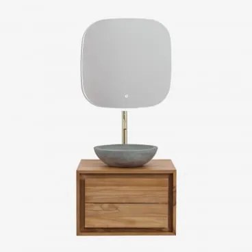 Zestaw Wiszących Mebli Łazienkowych Z Drewna Tekowego Jabari Drewno Tekowe & Okrągły Szary Cement Ø40 Cm Tarsis - Sklum