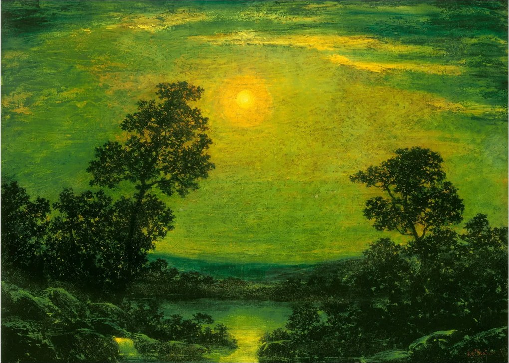 Obraz na szkle - Imitator of Ralph Albert Blakelock, Moonlight, reprodukcje (70x50 cm)