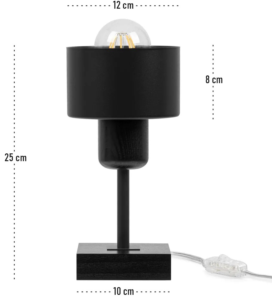 Lampka nocna stołowa DTI-SC10x10SC buk czarna 1xE27